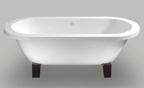 Example image of Matrix Baths Clarence double ended flat top bath, wooden blocks. 1700mm.
