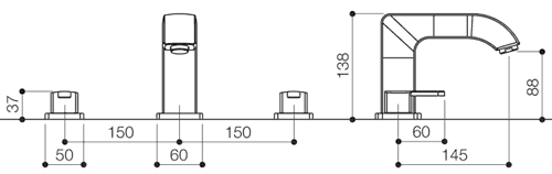 Technical image of Mayfair Arch 3 Tap Hole Bath Filler Tap (Chrome).