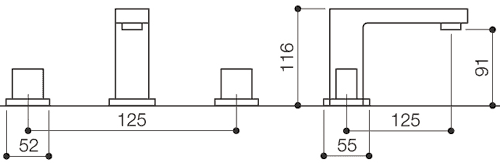 Technical image of Mayfair Blox 3 Tap Hole Bath Filler Tap (Chrome).