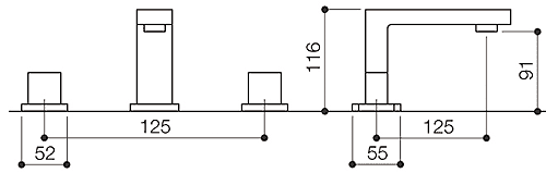 Technical image of Mayfair Blox 3 Tap Hole Basin Mixer Tap With Click-Clack Waste (Chrome).