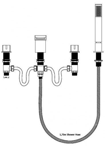 Technical image of Mayfair Dream 4 Tap Hole Waterfall Bath Shower Mixer Tap With Shower Kit.