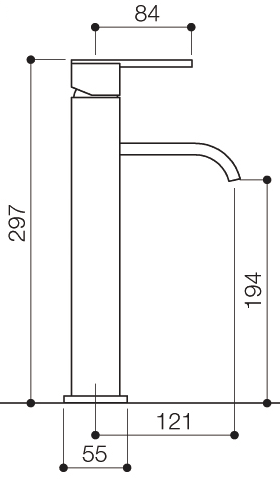 Technical image of Mayfair Ice Fall Lever Basin Mixer Tap, Freestanding, 297mm High.