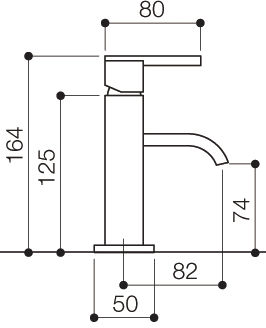 Technical image of Mayfair Ice Fall Lever Cloakroom Mono Basin Mixer Tap, 164mm High.