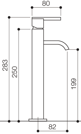 Technical image of Mayfair Ice Fall Lever Cloakroom Mono Basin Mixer Tap, 283mm High.