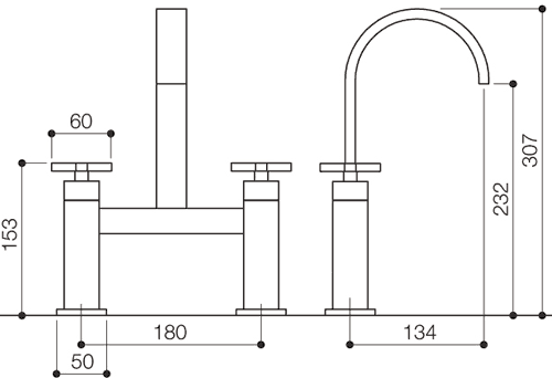 Technical image of Mayfair Ice Fall Cross Bath Filler Tap (High Spout, Chrome).