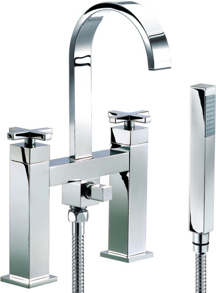 Larger image of Mayfair Ice Fall Cross Bath Shower Mixer Tap With Shower Kit (High Spout).