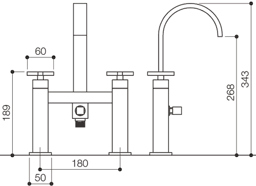 Technical image of Mayfair Ice Fall Cross Bath Shower Mixer Tap With Shower Kit (High Spout).