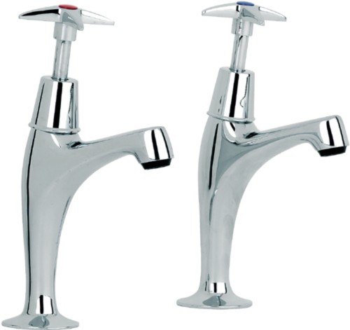 Larger image of Mayfair Kitchen Alpha X Head High Neck Kitchen Pillar Taps (Pair, Chrome).