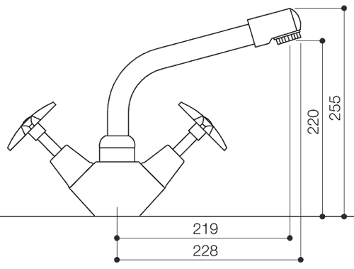 Technical image of Mayfair Kitchen Alpha X Head Monoblock Kitchen Tap With Swivel Spout.