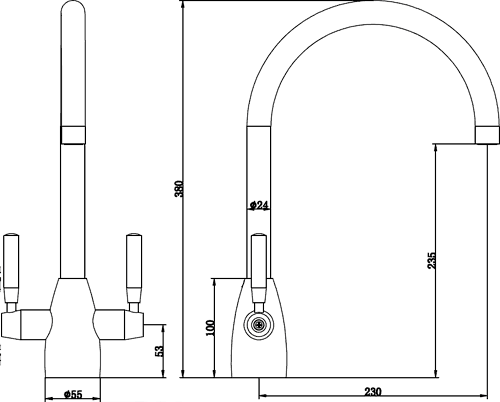 Technical image of Mayfair Kitchen Rumba Kitchen Mixer Tap, Swivel Spout (Brushed Nickel).