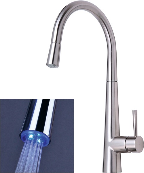 Larger image of Mayfair Kitchen Palazzo Glo Kitchen Tap, Pull Out LED Rinser (Brushed Nickel)