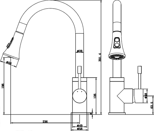 Technical image of Mayfair Kitchen Shine Kitchen Tap, Multi Mode Pull Out Rinser (Chrome).