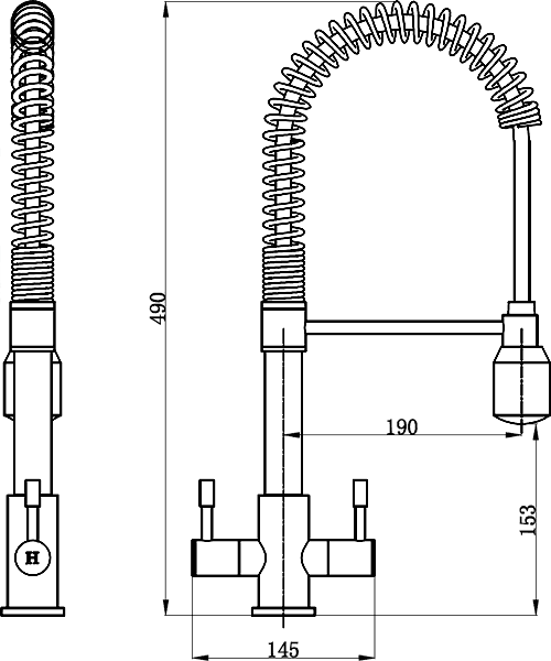 Technical image of Mayfair Kitchen Groove Kitchen Mixer Tap With Pull Out Rinser (Chrome).