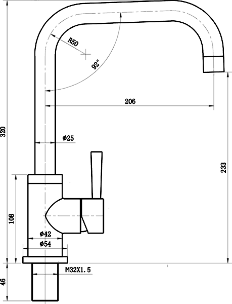 Technical image of Mayfair Kitchen Melo Kitchen Tap With Swivel Spout (Stainless Steel).