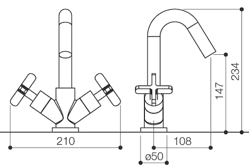 Technical image of Mayfair Loli Mono Basin Mixer Tap With Pop-Up Waste (Chrome).