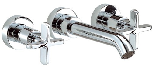 Larger image of Mayfair Loli 3 Tap Hole Wall Mouted Basin Mixer Tap (Chrome).