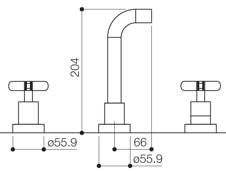 Technical image of Mayfair Loli 3 Tap Hole Wall Mouted Bath Filler Tap (Chrome).