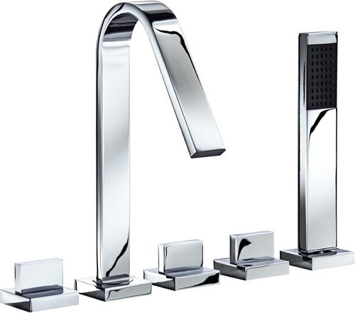Larger image of Mayfair Milo 5 Tap Hole Bath Shower Mixer Tap With Shower Kit (Chrome).