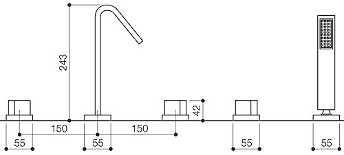 Technical image of Mayfair Milo 5 Tap Hole Bath Shower Mixer Tap With Shower Kit (Chrome).