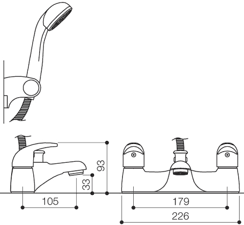 Technical image of Mayfair Orion Bath Shower Mixer Tap With Shower Kit (Chrome).