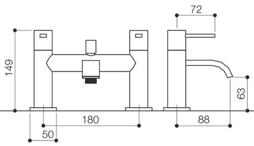 Technical image of Mayfair Wave Bath Shower Mixer Tap With Shower Kit (Chrome).