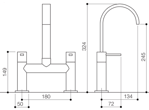 Technical image of Mayfair Wave Bath Filler Tap (High Spout, Chrome).