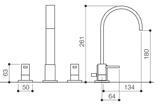 Technical image of Mayfair Wave 4 Tap Hole Bath Shower Mixer Tap With Shower Kit (Chrome).