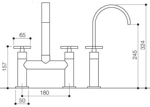 Technical image of Mayfair Surf Bath Filler Tap (High Spout, Chrome).