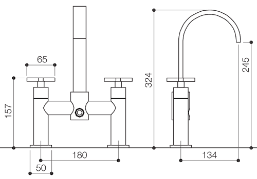 Technical image of Mayfair Surf Bath Shower Mixer Tap With Shower Kit (High Spout).