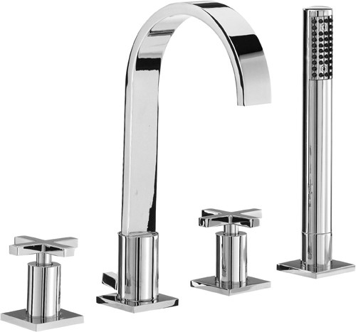 Larger image of Mayfair Surf 4 Tap Hole Bath Shower Mixer Tap With Shower Kit (Chrome).