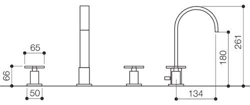 Technical image of Mayfair Surf 4 Tap Hole Bath Shower Mixer Tap With Shower Kit (Chrome).