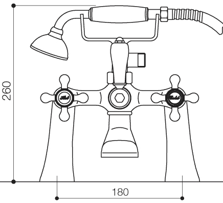 Technical image of Mayfair Ritz Bath Shower Mixer Tap With Shower Kit (Chrome).