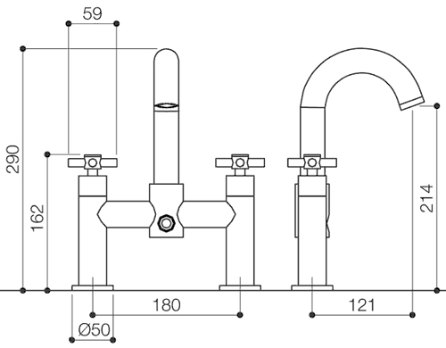 Technical image of Mayfair Series C Bath Shower Mixer Tap With Shower Kit (High Spout).