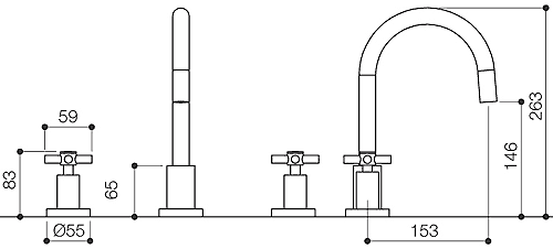 Technical image of Mayfair Series C 3 Tap Hole Basin Mixer Tap With Pop-Up Waste (Chrome).