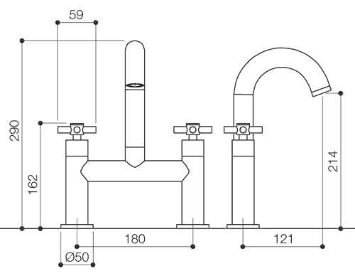 Technical image of Mayfair Series D Bath Filler Tap (High Spout, Chrome).