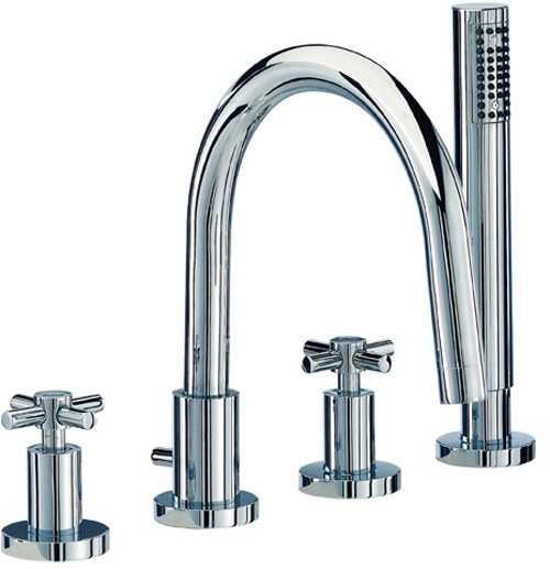 Larger image of Mayfair Series D 4 Tap Hole Bath Shower Mixer Tap With Shower Kit (Chrome).