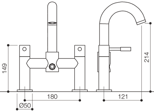 Technical image of Mayfair Series F Bath Shower Mixer Tap With Shower Kit (High Spout).