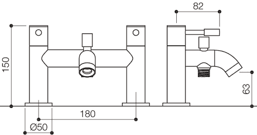 Technical image of Mayfair Series G Bath Shower Mixer Tap With Shower Kit (Chrome).