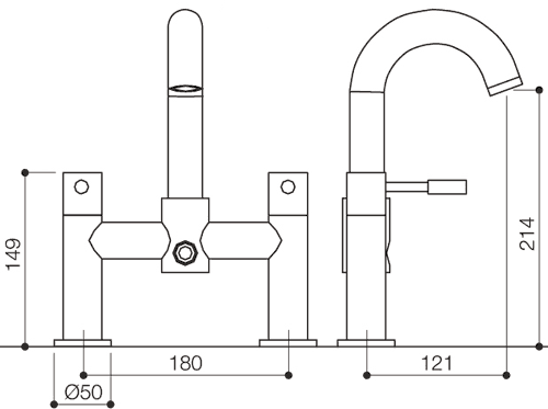 Technical image of Mayfair Series G Bath Shower Mixer Tap With Shower Kit (High Spout).