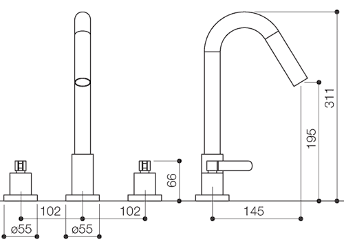 Technical image of Mayfair Stic 3 Tap Hole Bath Filler Tap (Chrome).