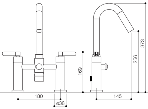 Technical image of Mayfair Stic Bath Shower Mixer Tap With Shower Kit (High Spout).