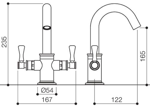 Technical image of Mayfair Tait Lever Mono Basin Mixer Tap With Pop-Up Waste (Chrome).