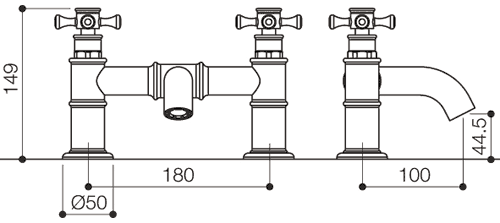 Technical image of Mayfair Tait Cross Bath Filler Tap (Chrome).