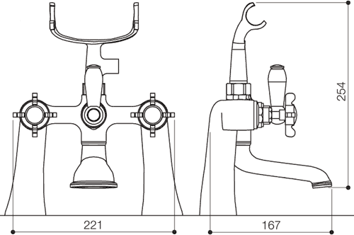 Technical image of Mayfair Westminster Bath Shower Mixer Tap With Shower Kit (Chrome).