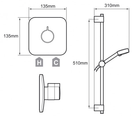 Technical image of Mira Adept Concealed Thermostatic Shower Valve With Slide Rail Kit (Chrome).