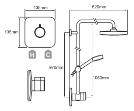 Technical image of Mira Adept Concealed Thermostatic Shower Valve With Rigid Riser Kit.