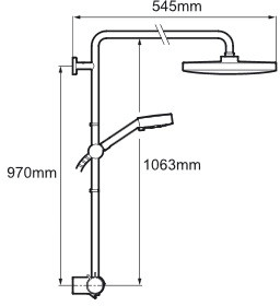 Technical image of Mira Agile Exposed Thermostatic Shower Valve With Rigid Riser Kit.