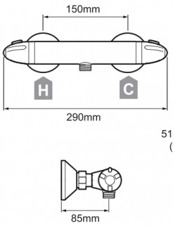 Technical image of Mira Coda Pro Thermostatic Bar Shower Valve With Easy Fit Kit.