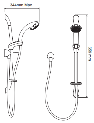 Technical image of Mira Eco Slide Rail Kit With 1.25m Hose (Water Saving, Chrome).