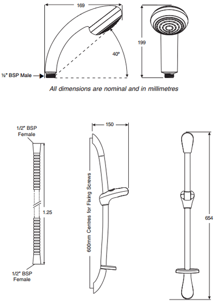 Technical image of Mira Everclear Slide Rail Kit (Chrome).